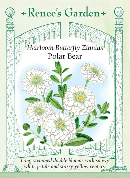Heirloom Butterfly Zinnias - Polar Bear